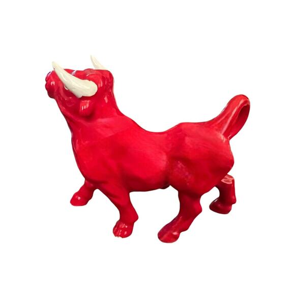 Vintage 1960's Mid Century Modern Ceramic Red Bull Figurine Japan - Picture 9 of 10